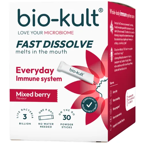Maisto papildas BIO-KULT Everyday Immune burnoje greitai tirpstantys milteliai (uogų skonio) N30